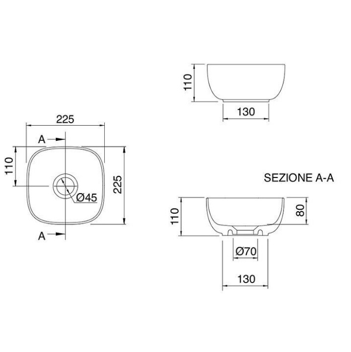 Раковина накладная, без перелива, без отверстий, цвет черный матовый, Scarabeo Glam - 1809 49