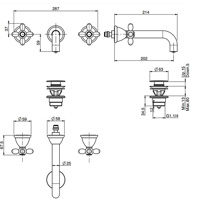 Fima Carlo Frattini Смеситель для раковины, встраиваемый, излив: 20см., Olivia, F5001L/5CR цвет: хром