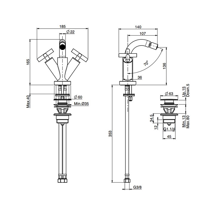 Fima Carlo Frattini Смеситель для биде, на 1 отв., высота: 16.5см., излив: 10.7см, с донным клапаном, Maxima, F5312WCR цвет: хром