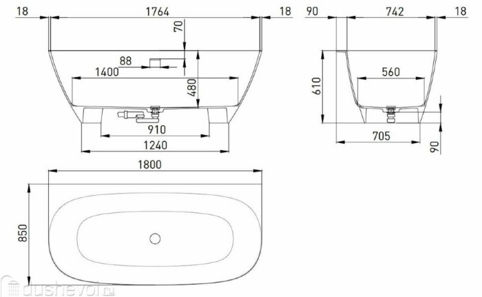 Ванна пристенная 180x85, матовая, Salini SOFIA WALL арт. 102523M