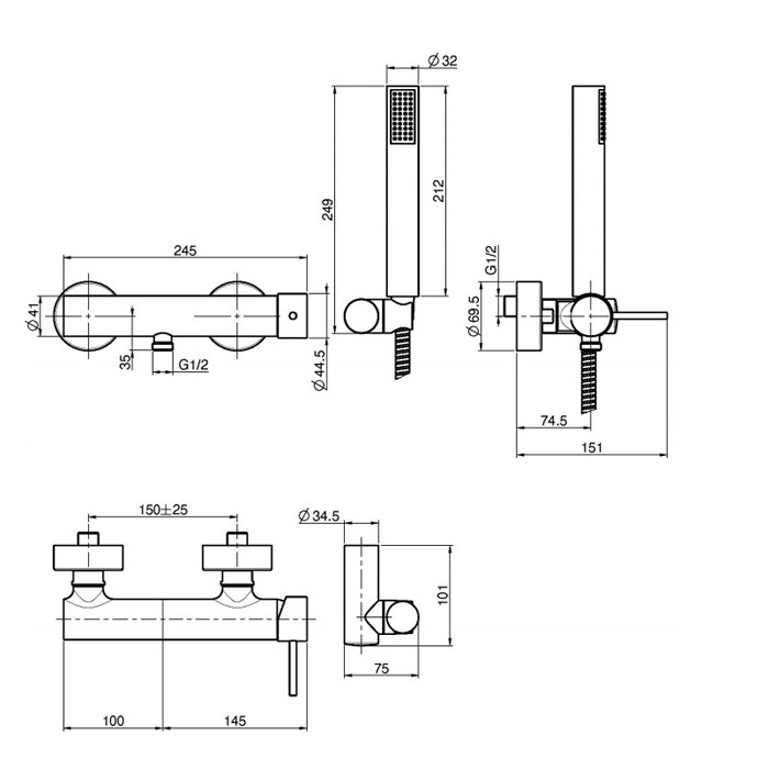 Fima Carlo Frattini Смеситель для душа внешнего монтажа с душевым комплектом, Spillo Up, F3035CR цвет: хром