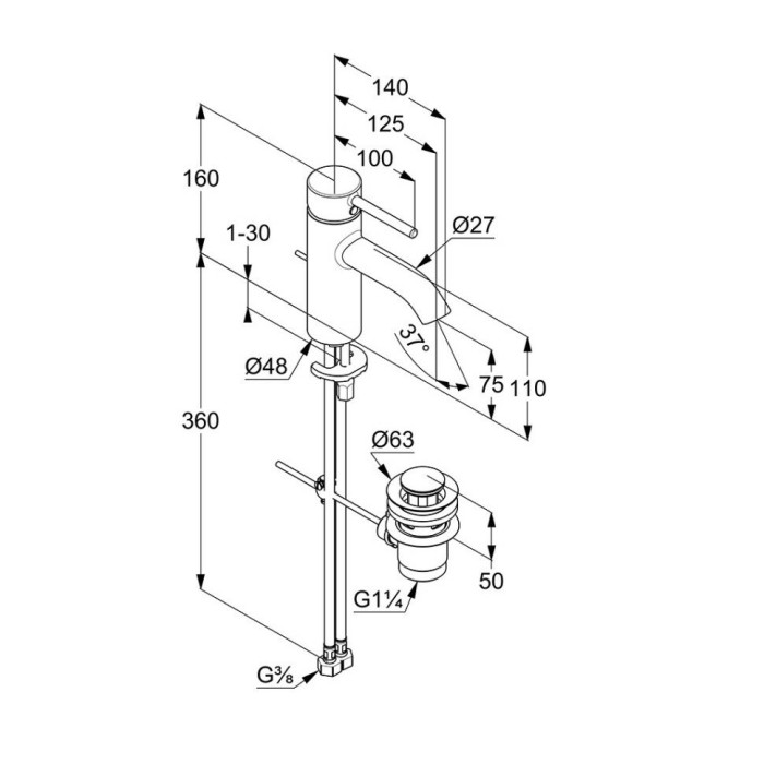 Смеситель для умывальника, bozz Kludi, хром - 382700576
