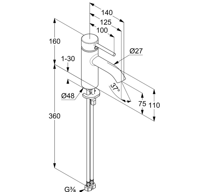 Смеситель для умывальника 75 мм, bozz Kludi, хром - 383890576wr4