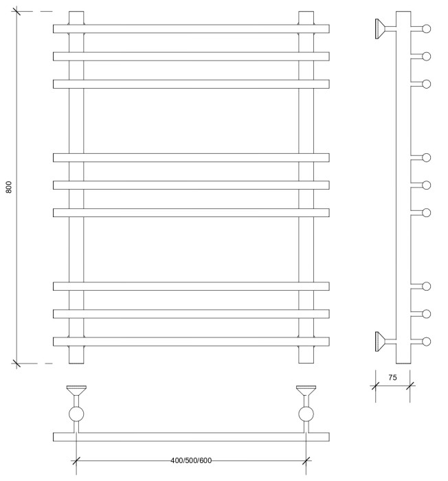 Полотенцесушитель водяной латунный 80x60x70 Турин плюс (бронза) Secado арт. 4673739250457