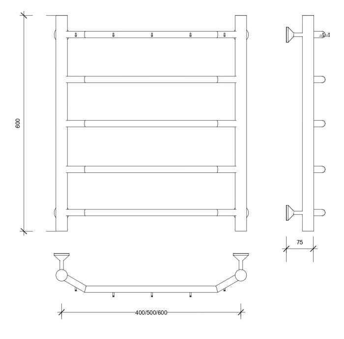 Полотенцесушитель водяной 60x60 Агата 1 К (черный) Secado арт. 4673739222966