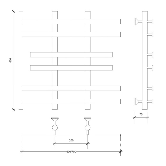 Полотенцесушитель водяной 60x20x60 Понтида 2 (черный) Secado арт. 4673739227541