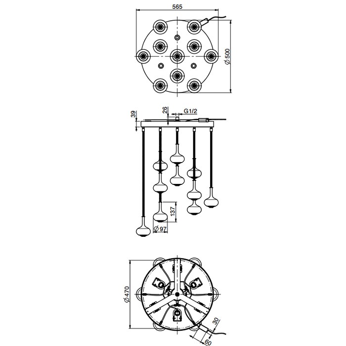 Fima Carlo Frattini Потолочный душ Melograno, 10 капсул из закалённого сатинированного стекла, 3 лампы подсветки (3000 K), Wellness, F2997CR цвет: хром