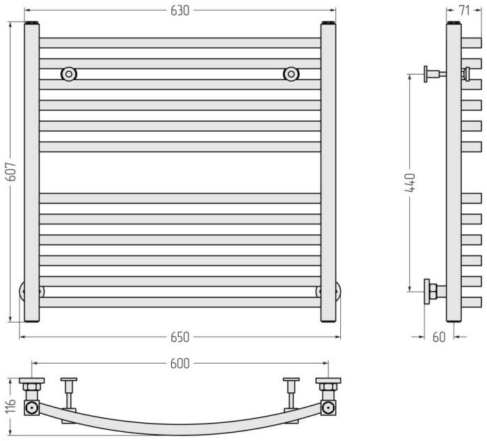 Сунержа Водяной полотенцесушитель 600x600, Аркус, 31-0251-6060 цвет: матовый чёрный