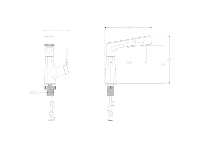 Смеситель для раковины с выдвижным изливом, Wonzon & Woghand, WW-121B108-CR цвет: хром