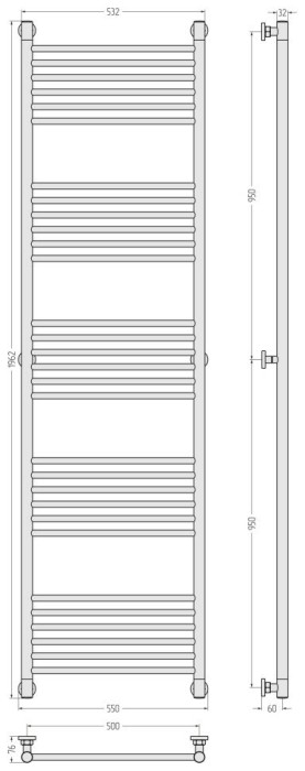 Сунержа Водяной полотенцесушитель 1900x500, Богема+ прямая, 30-0220-1950 цвет: матовый белый