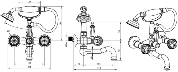 Смеситель для ванны, золото, Imperiale Boheme 333