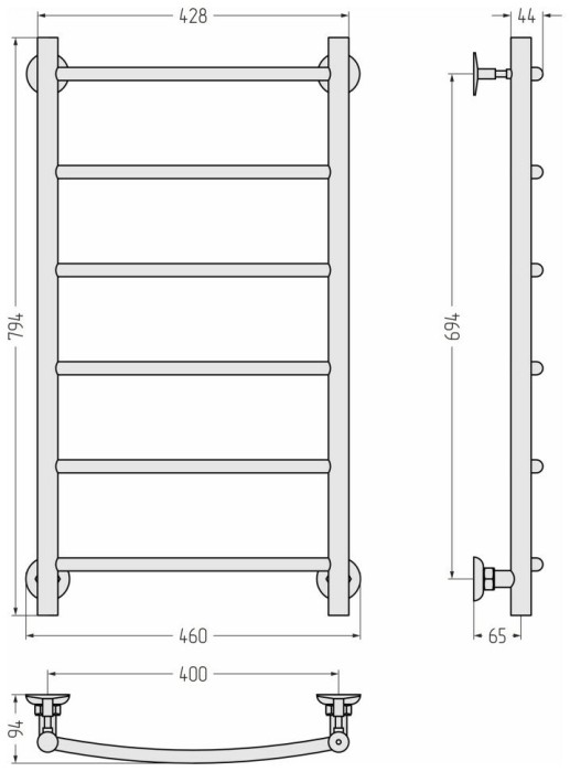 Стилье Водяной полотенцесушитель 800x400, Версия-Н2, 12622-8040 цвет: белый