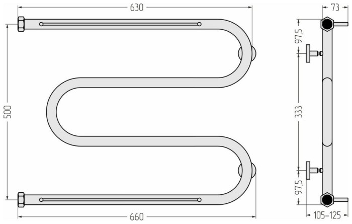 Сунержа Водяной полотенцесушитель 500x650, М-образный, 15-4008-5065 цвет: тёмный титан муар