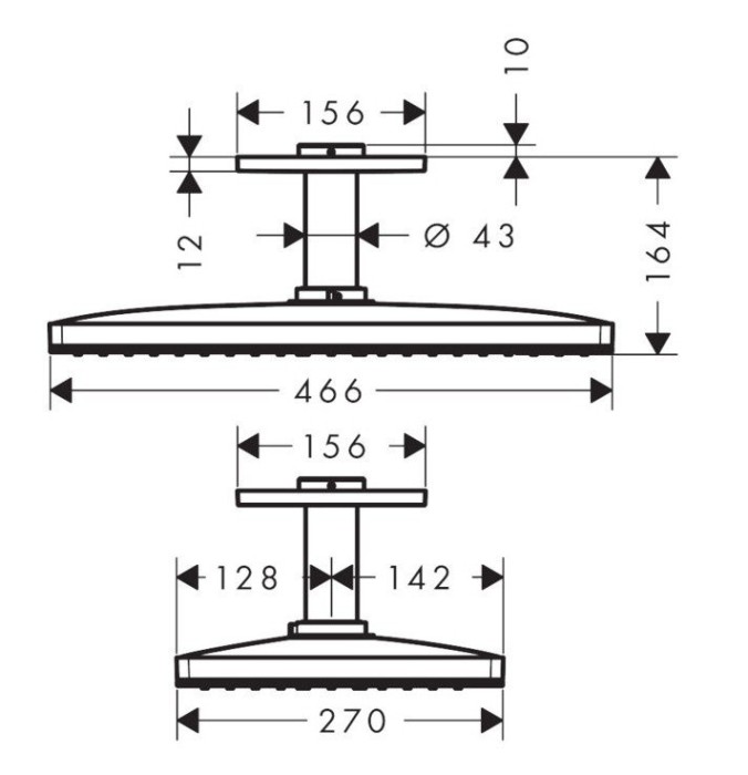 Верхний душ с потолочным кронштейном скрытого монтажа Rainmaker Select Hansgrohe, черный, хром арт. 24002600