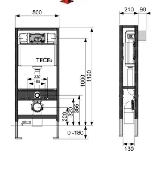 Рама для установки унитаза, высота h1120мм, с двойной рамой, TECE арт. 9500393