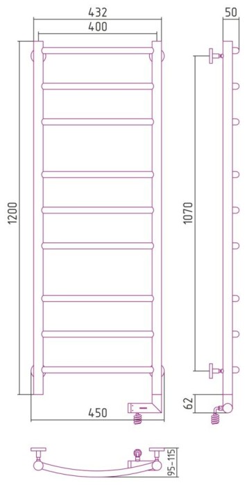 Сунержа Электрический полотенцесушитель 1000x300, Галант 2.0, 00-5201-1240 цвет: без покрытия