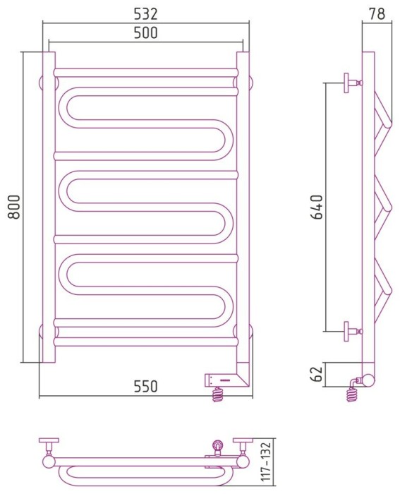 Сунержа Электрический полотенцесушитель 1000x300, Элегия 2.0, 30-5219-8050 цвет: матовый белый