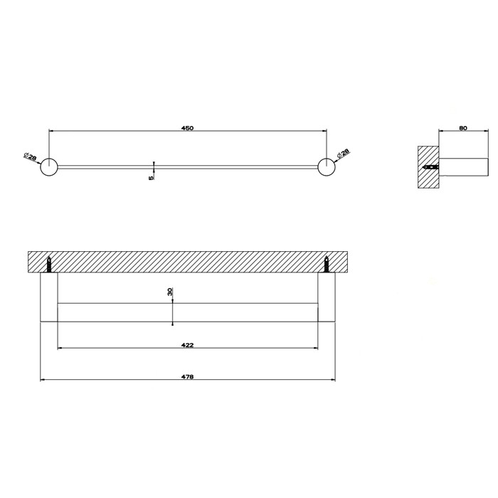 Полотенцедержатель, 45 см, подвесной, Gessi 316, шлифованная сталь арт. 54800#239