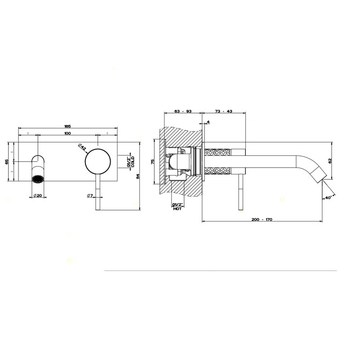 Встраиваемый однорычажный смеситель с изливом, без донного клапана, Gessi Intreccio, шлифованная сталь арт. 54190#239