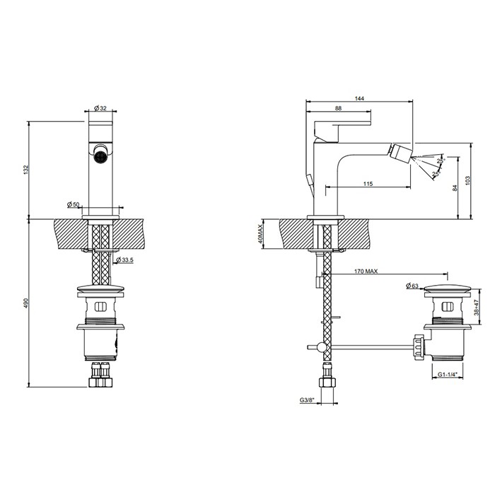 Смеситель для биде, на 1 отв, с донным клапаном, Gessi Emporio Via manzoni, black xl арт. 38607#299