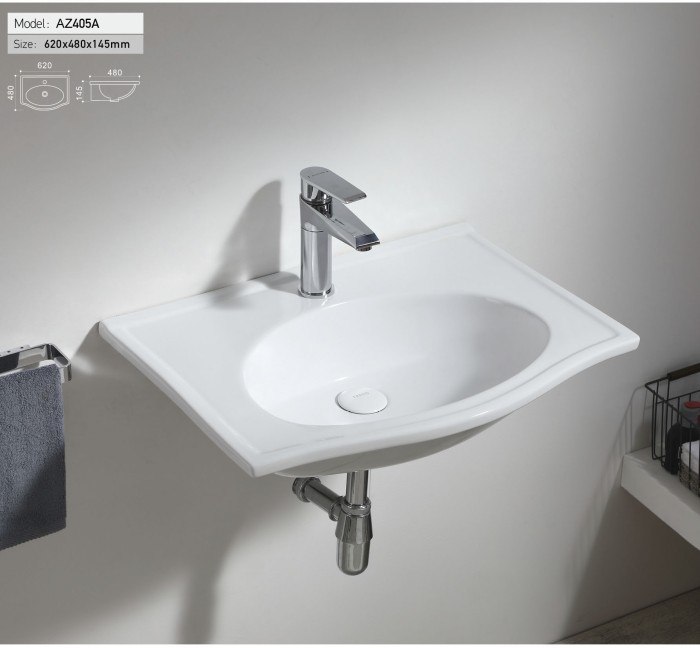 Раковина 62х48х14,5 подвесная, белая, Azario - AZ-405-A