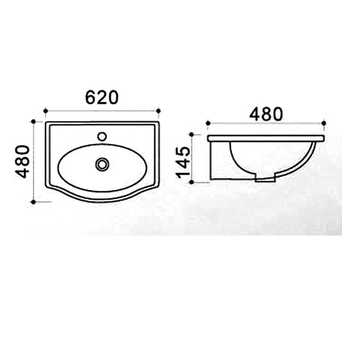 Раковина 62х48х14,5 подвесная, белая, Azario - AZ-405-A
