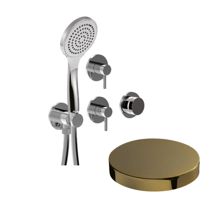 Внешняя часть встраиваемого смесителя для душа на 4 режима, однорычажный, поворотный переключатель, ручной душ + 3 доп. вывода воды, Giulini My ring, золото арт. MRX5304EPO