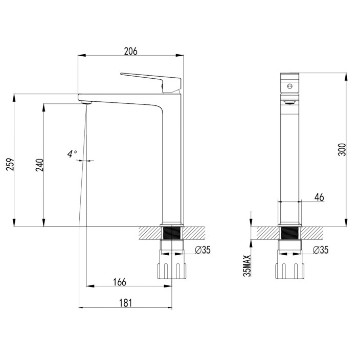 Смеситель для раковины-чаши, высокий,керамический картридж, без донного клапана, черный, Azario Eddie арт. AZ-VBH168U07PA