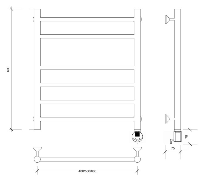 Полотенцесушитель электрический 60x40 Триада 5 Secado арт. 4673739243558