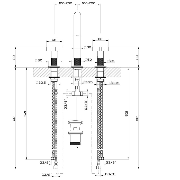 Смеситель для раковины на 3 отверстия с донным клапаном, излив 160мм, h=240мм, Gessi Inciso, finox арт. 58113#149