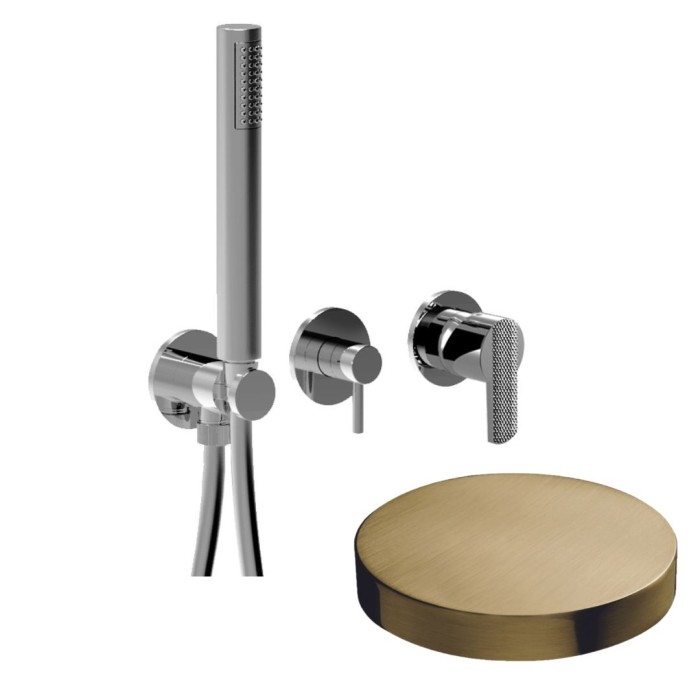 Встраиваемый смеситель для душа на 2 режима, однорычажный, поворотный переключатель, ручной душ + 1 доп. вывод воды, Giulini Surf deluxe, золото брашированное арт. 58X5301DLOSP