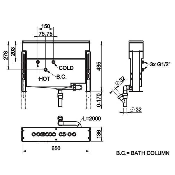 Монтажный бокс с каркасом для смесителя на борт ванны/полочку, Gessi Ingranaggio, 01669#031 цвет: хром