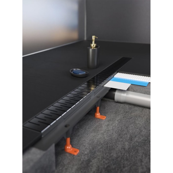 Душевой лоток D40 450 мм, боковой слив, пластиковый, перфорированная решетка, черный, Medium Azario - AZ-CH 450 MC