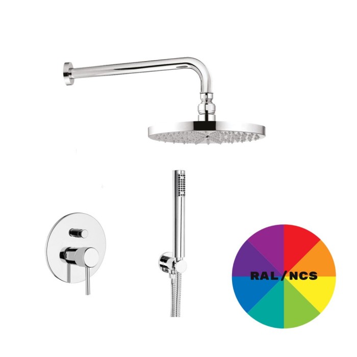 Встраиваемый смеситель для душа однорычажный с дивертером, верхний душ 25 см, ручной душ, Giulini Futuro, RAL арт. 6513KB-25CCRAL