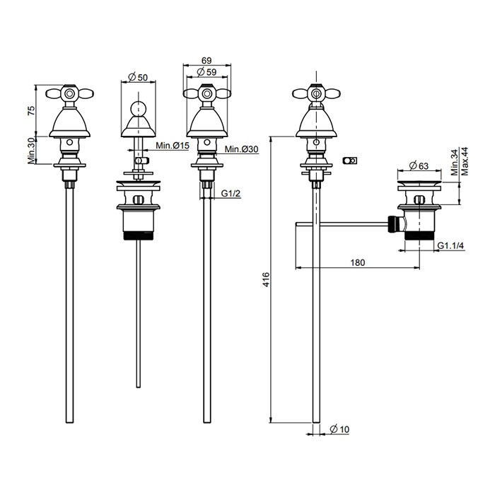Fima Carlo Frattini Cмеситель для биде, на 3 отв., с донным клапаном, Olivia, F5032CR цвет: хром