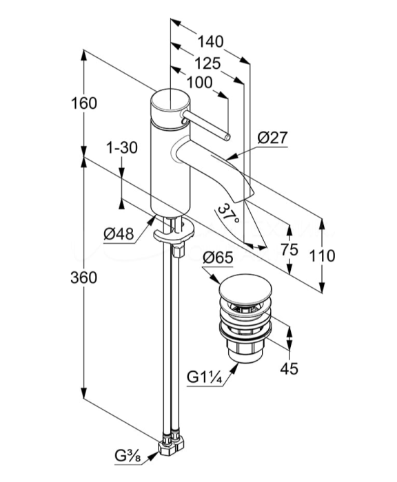 Смеситель для умывальника, bozz Kludi, хром - 382660576