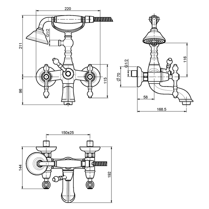 Fima Carlo Frattini Смеситель для ванны, в комплекте: лейка, шланг, Epoque, F5054BR цвет: бронза