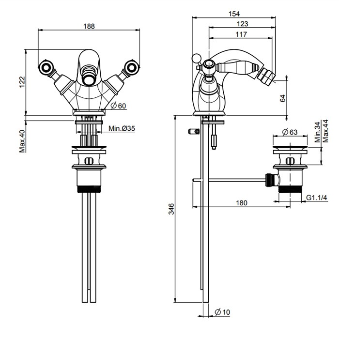 Fima Carlo Frattini Смеситель для биде, на 1 отв., черные ручки, Herend, F5432CNCR цвет: хром