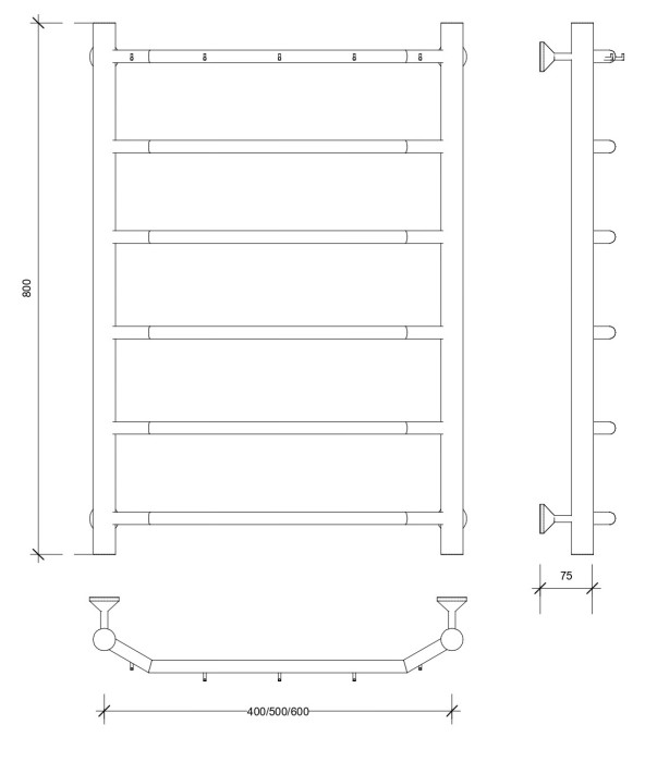 Полотенцесушитель водяной 80x40 Агата 1 К (черный) Secado арт. 4673739222973