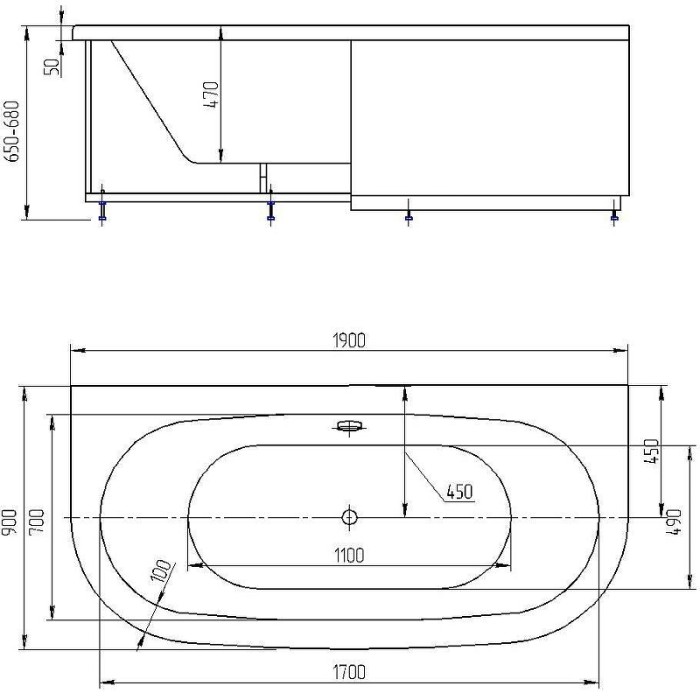 Ванна с фронтальным экраном +бок.экр.2шт. Aquatek Морфей арт. MOR190-0000014