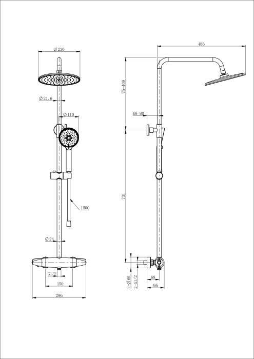 Душевая система с термостатом, Wonzon & Woghand Capsule, WW-B3031-A-BG цвет: золото