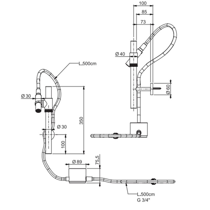 Fima Carlo Frattini Душевой гарнитур: ручной душ, настенный кронштейн, кнопка-педаль, шланг, Outdoor, F5977INOX цвет: нержавеющая сталь
