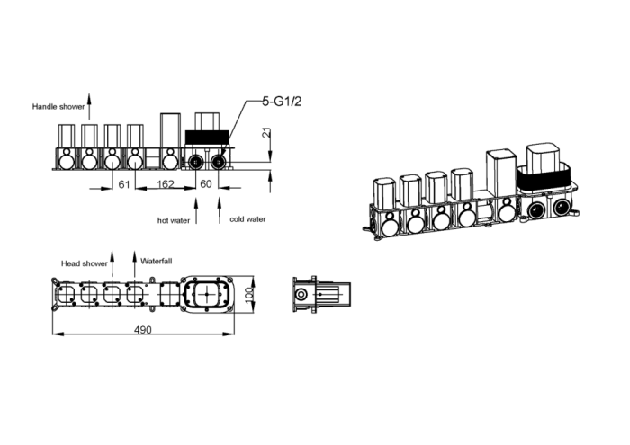 Встроенная душевая система с термостатом, трехпозиционная nikel brush, Boheme Zodiac - 133-NB