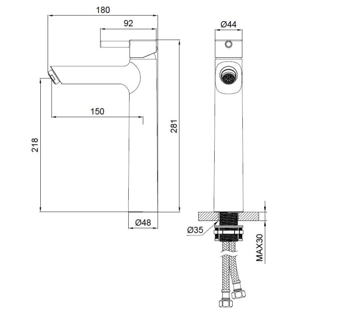 Смеситель для раковины высокий, Wonzon & Woghand Solo, WW-239032-CR цвет: хром