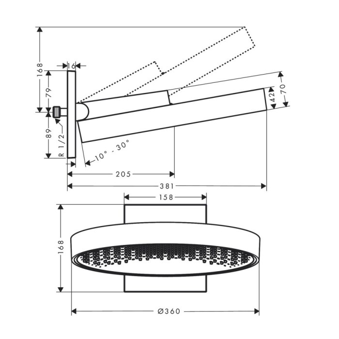 Верхний душ с настенным креплением Rainfinity Hansgrohe, черный арт. 26230670