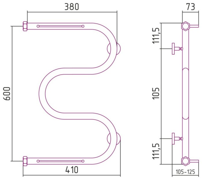 Сунержа Водяной полотенцесушитель 600x400, М-образный, 00-4008-6040 цвет: без покрытия