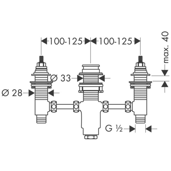 Встраиваемая часть двухвентильного смесителя на край ванны на 3 отверстия, Hansgrohe, арт. 13233180