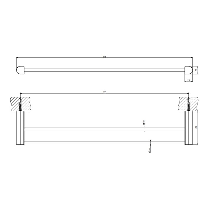 Полотенцедержатель двойной, 60 см, подвесной, Gessi Rilievo, nero xl арт. 59405#299