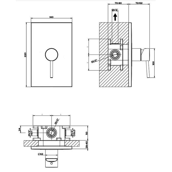 Смеситель для душа, подвесной, термостатический, Gessi Emporio Via tortona, black xl арт. 44662#299