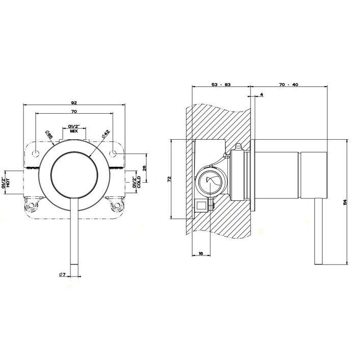 Встраиваемый однорычажный смеситель, на 1/2", картридж ?35 мм,одна позиция. цвет: шлифованная сталь, Gessi Shower316, шлифованная сталь арт. 54019#239